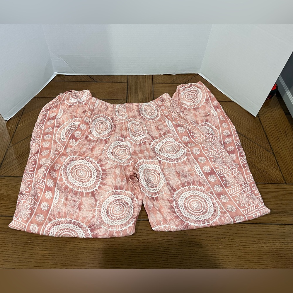 Lotus And Luna Baja Harem Pants Smocked Flowy in Guava Small / Medium
